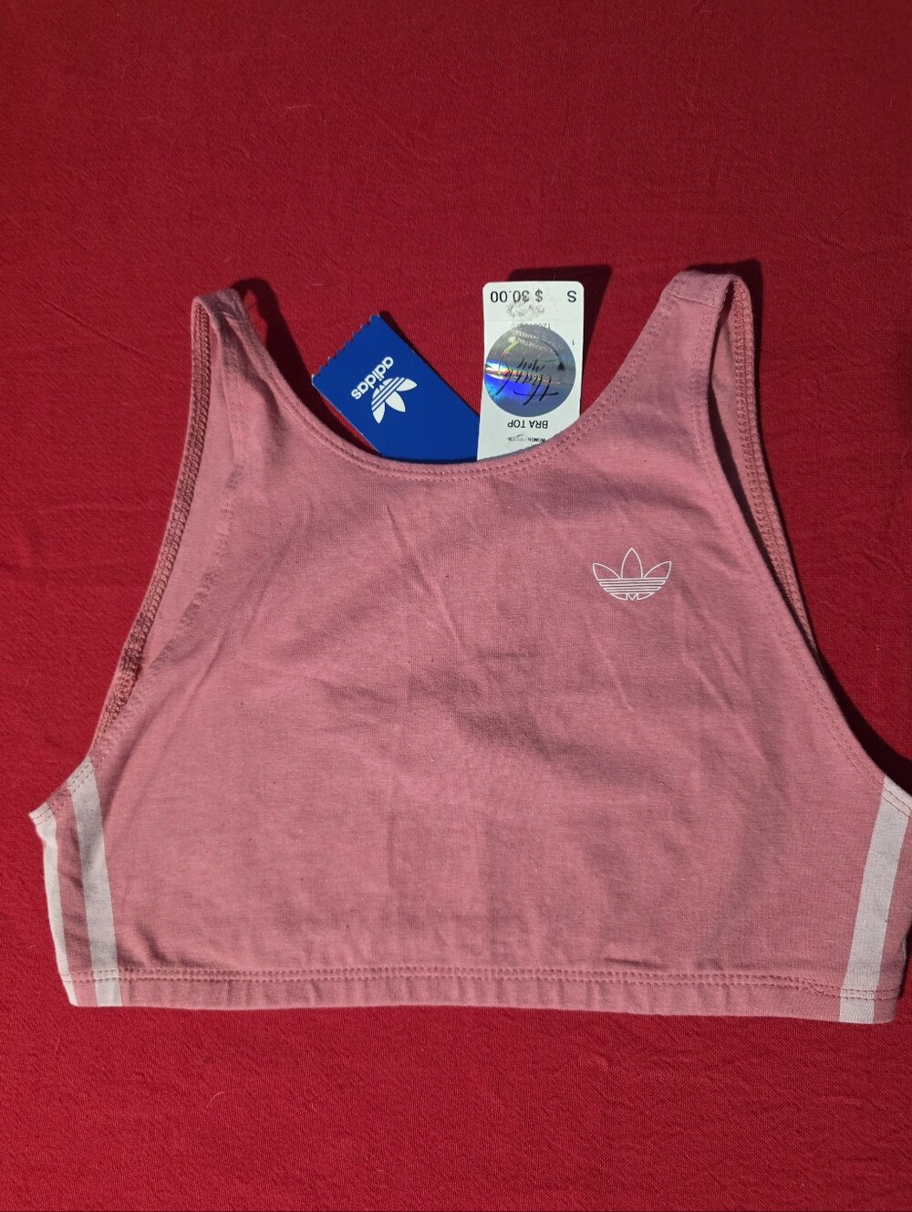 adidas Pink Cropped Tank with White Trefoil